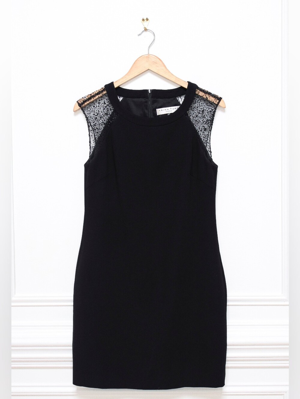 Trina Turk Black Sheath Dress Cap Sleeves Glitter Embellished Sz 4 LBD Cocktail - Picture 3 of 10